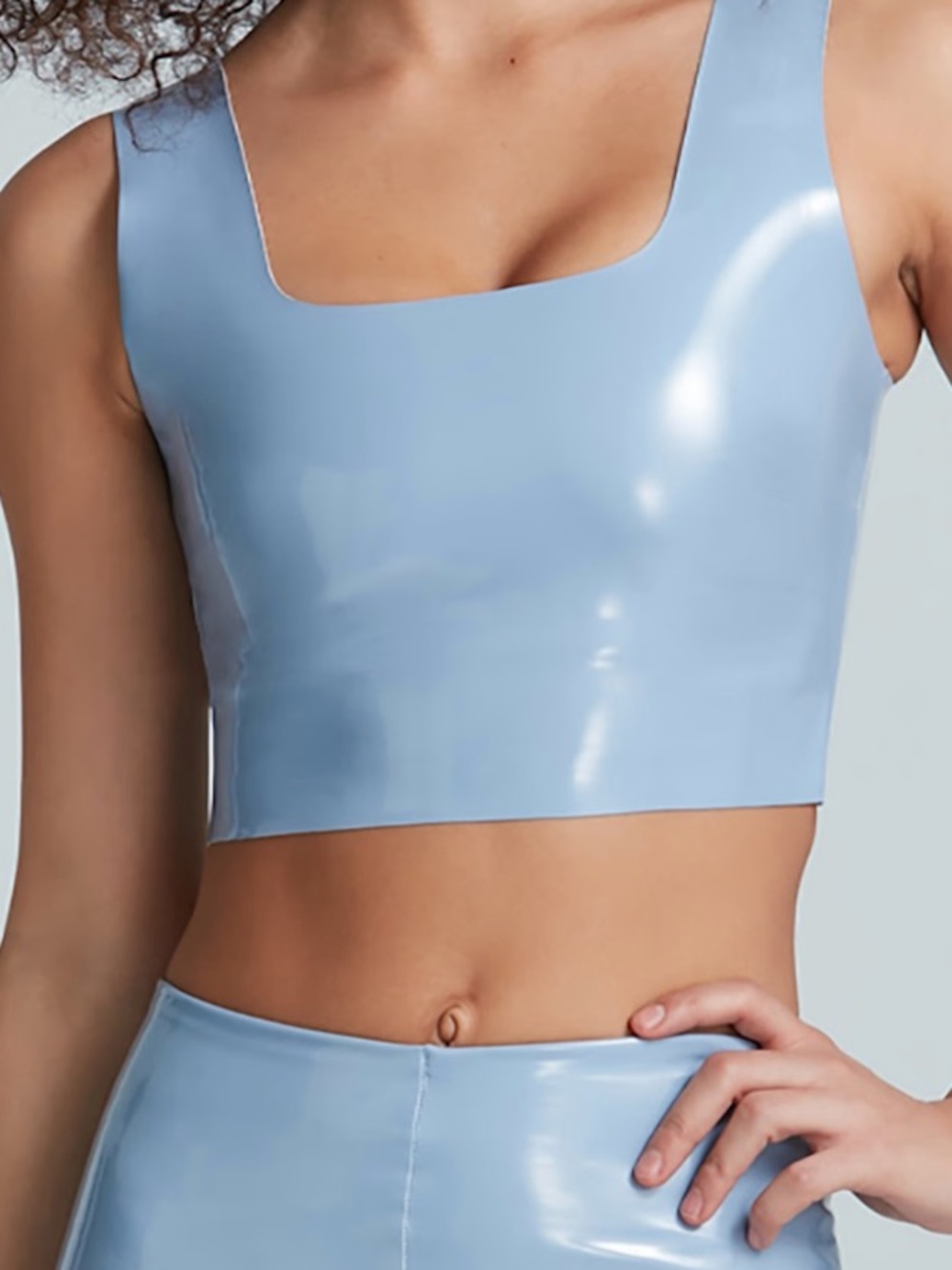 Commando Vintage Blue Glossy Vinyl Crop Top